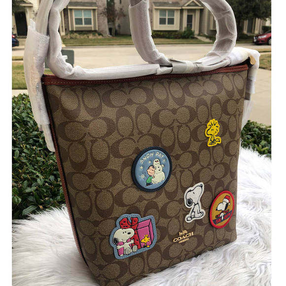 New 🎀 Coach Peanuts Val Duffle In Signature Canvas Bag With Patches & Wallet - Picture 4 of 13